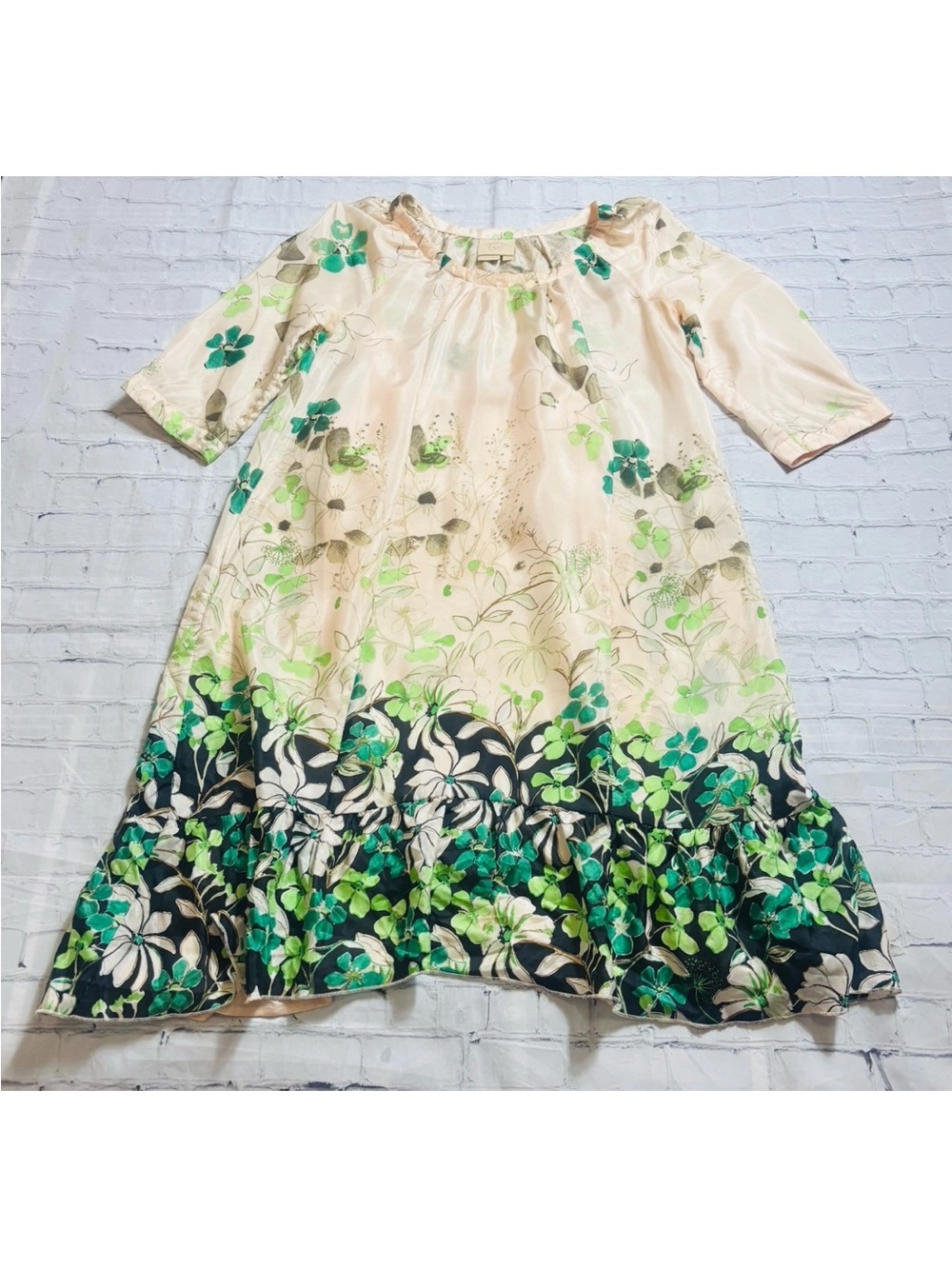 Anthropologie Vanessa Virginia Size S Rainforest 100% SILK Dress Green Floral - Picture 8 of 12
